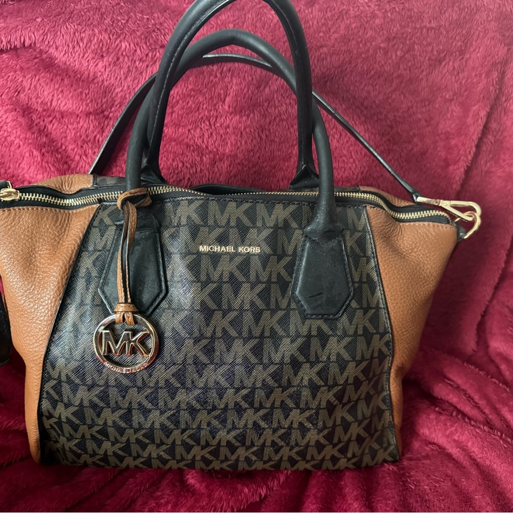 Michael Kors Black and Brown Satchel with Luxurious Pattern